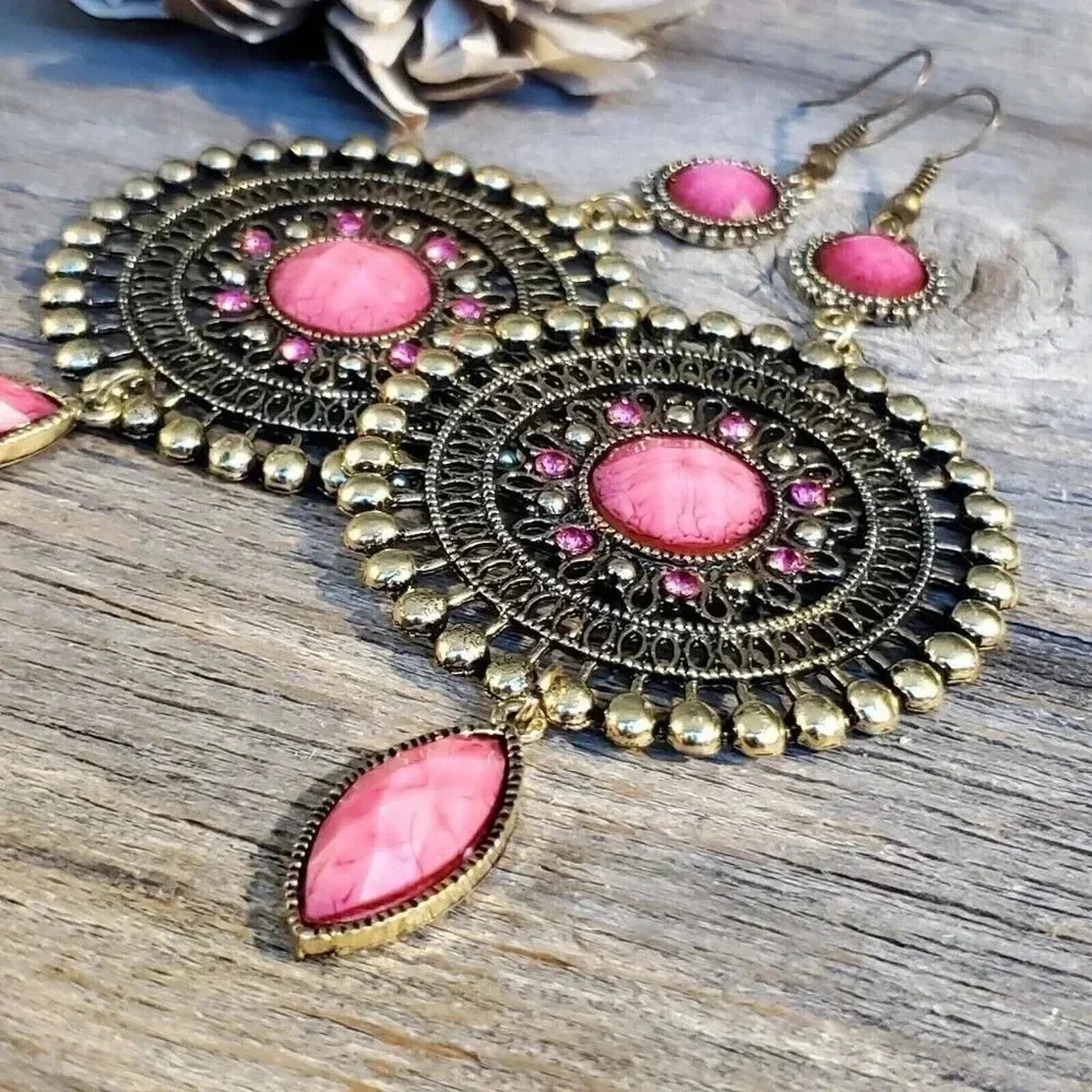 Vintage Neo Victorian Glam Long Faux Stone Dangle Earrings
